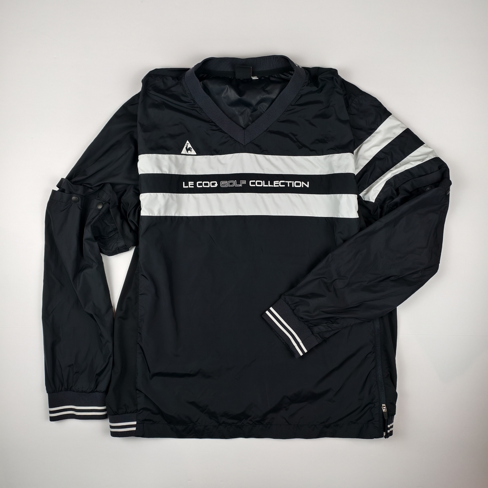 Le Coq Golf Collection Windbreaker Men LL Black White Detachable Sleeve Unisex